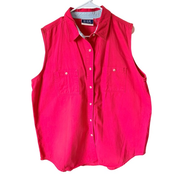 bill blass Tops - Vintage 90s Bill Blass Jeans Red Denim Sleeveless Button Down Shirt Vest XL